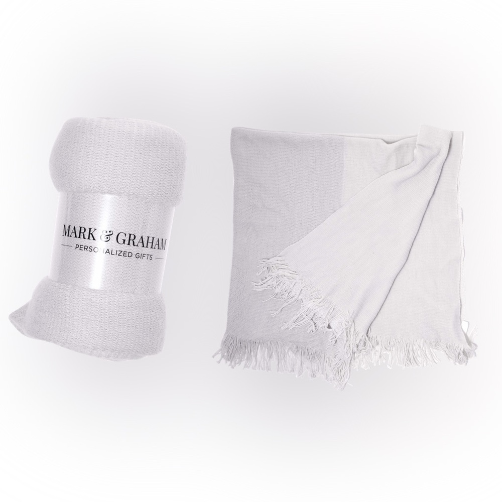 New - Mark & Graham Soft Gray Knit Colorblock Throw Blanket